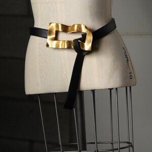 Rare Black Robert Lee Morris for Donna Karan Belt w/Gold Buckle